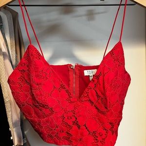 Red Tobi Lace Crop Top/Tank Top
